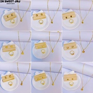 Cute 3in1 Jewelry Set Stainless Pambabae Heart Butterfly Star Kwintas Hikaw at Singsing