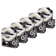 5 Pack Compatible Epson or KingJim SS24KW LK-6WBN LC-6WBN Label Tape, for LabelWorks LW-600P LW-700 