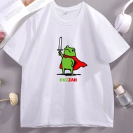 Tshirt Pahlawan Katak Lucu Huzzah Frog T Shirt Kapas Lengan Pendek Katak Comel dengan Pedang T-Shirt