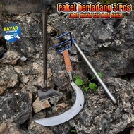Paket Hemat Isi 3 Pcs - Sabit Madura Baja Putih - Paket Cangkul Kecil Koret Rumput Dan Garukan / Gar