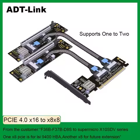 ADT-Link PCIE X16 Slot to TwoX8 MCIO Graphics Card Split Extension Cable Supports One to Two SFF-TA-