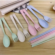 Wheat Straw Spoon Fork Chopstick Kitchen Tableware Utensil for Children Day Gifts Goodie Bag With Storage Case