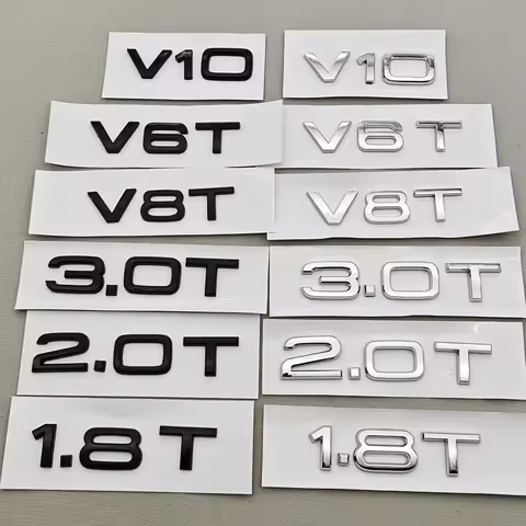 3D ABS Car Logo V6T V10 2.0T Emblem for A3 A4 A5 A6 A7 A8 Q3 Q5 Q7 S3 S4 S5 S7 RS TT Letters Sticker