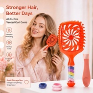 Multi Function Bounce Curl Volumizing Hair Brush With Hair Tie Storage Cleaning Claw Hollow J8W9