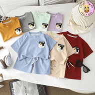 J&B Unisex Kids Short Sleeve Waffle Jersey T-Shirt Pants Set Casual Clothes Set Baju Budak Lelaki Pe