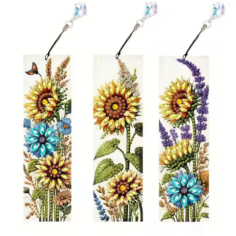3 piece Sunflower Diamond Painting art bookmark set Panda Dream Catcher, 5D special shape diamond pa