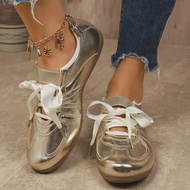 Fashion Gold Silver Womens Flat Sneakers Lightweight Soft Sole Casual Shoes Woman Comfortable Non Sl