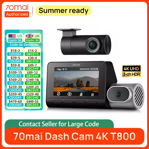70mai 3-Channel 4K HDR Dash Cam T800 Supercapacitor 70mai Car DVR T800 Support Motion Detection Voic