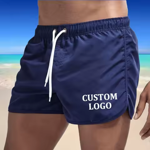 New Custom Your Logo Summer Swimwear Men Swimsuit Boy Swim Suits Boxer Beach Shorts Trunks Swimming 