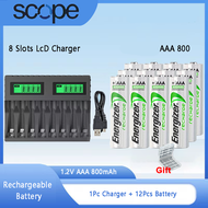 Energizer AA/AAA NiMH rechargeable battery + PUJIMAX 8-Slot Charger With LCD Display Smart Intellige