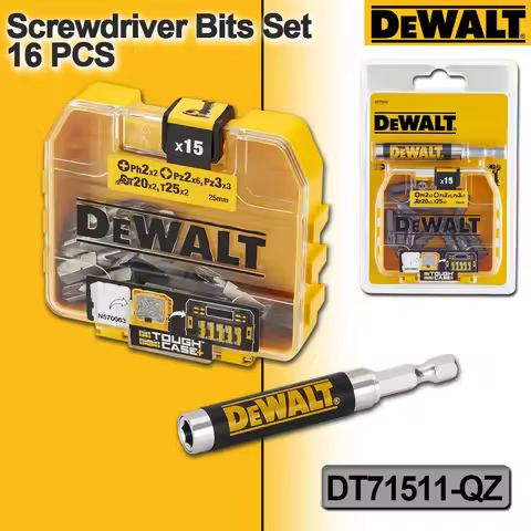 Dewalt 16Pcs Screwdriver Drill Bits and Telescopic Magnet Holder Inserts Ph2 x PZ2, PZ3 x 6, 2 x 3, 