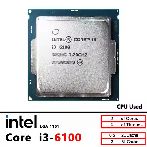 Intel Core I3 6100 I3-6100 3.7GHz Dual-Core Quad-Thread 51W LGA 1151 Used CPU Processor