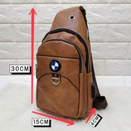 [READY STOCK] VS Fashion PU LEATHER BMW CHESTBAG WITH USB cable wire wayar charger power bank cross 