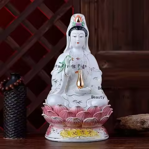 Ceramic Buddha ornaments temple Pray for peace Guanyin Buddha Statue Craft figurine decoracion
