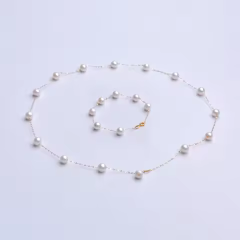 NYMPH Real 18K Gold Natural Pearl Necklace Au750 Bracelet Fine Jewelry Round Aniversary Gift For Wom