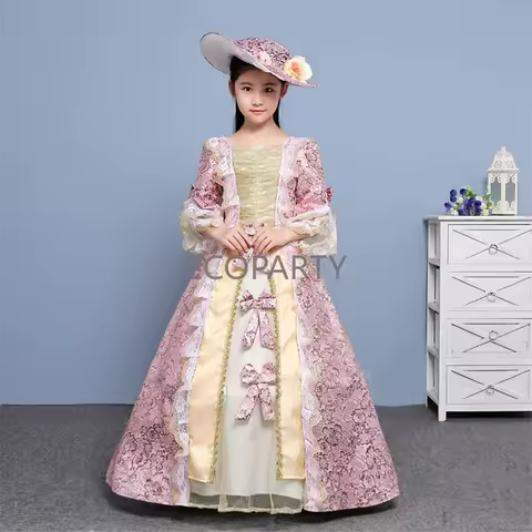 Girls children kids Medieval Palace Princess Party Cosplay Costume Renaissance Ruffle Fancy Dress Pa