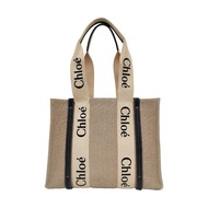 Chloe Woody 中號 米色帆布提花單肩包手提包 金色五金 9.8新