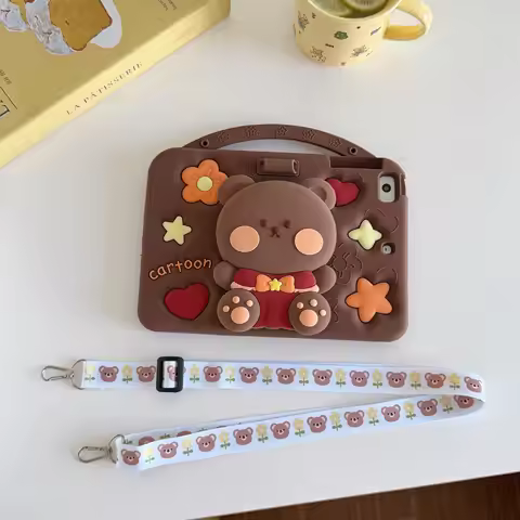 3D Cartoon Flower Bear Bracket Silicone Tablet Case For Samsung Galaxy Tab A11 A9 Plus A8 S6 A7 Lite