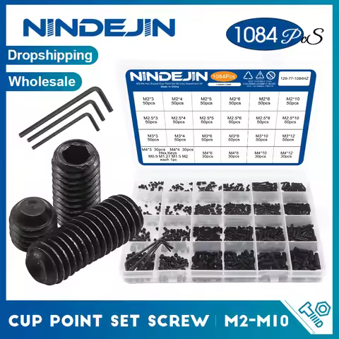 NINDEJIN Hex Socket Cup Point Set Screw M2 M2.5 M3 M4 M5 M6 M8 12.9 Carbon Steel Headless Allen Head