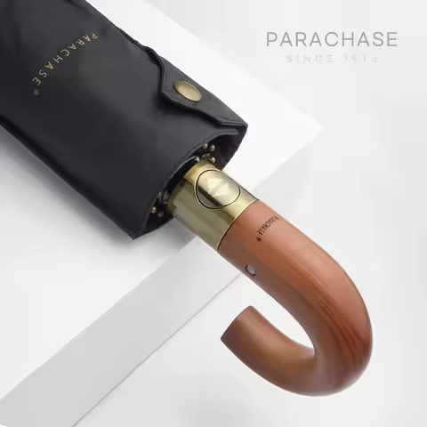 Parachase Rain Umbrella Automatic Wooden Curved Handle Business Umbrella Design Corporation 10K Wind