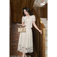 Set Áo Kiểu Và Chân Váy Xòe UNIVTH Ren Công Sở Cổ Vest Cao Cấp 5UAB1502 - 5UCXB402 - BE1 Uni Korean