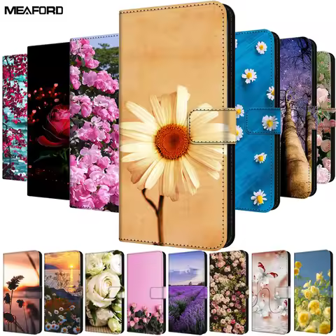 Leather Flip Cover For Nokia C12 C210 C02 G42 XR21 Colorful Flower Patterns Phone Case Magnetic Wall