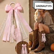 Pink Lace Ribbons & Feather Decorations for Western Cowboy Boots - Women's/Cowgirl Accessories
