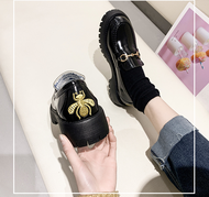 British style small leather shoes women shoes autumn  new small bee horsebit buckle platform platform single shoes loafers
