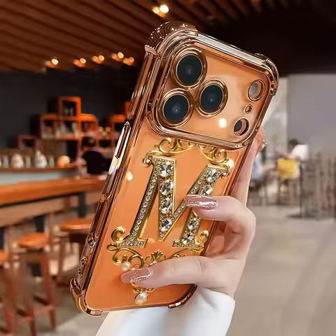 Diamond Golden letter M Plating Phone Case For Oppo A6x A6 A5x A3x A3 A2 A98 A79 A78 A58 A38 A18 A97