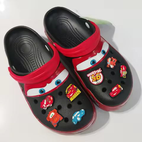 Croc-Style Clogs Slide Sandals Disney Cars Black McQueen with shoe charms Non-Slip Breathable Beach 