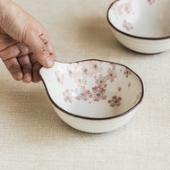 Sakura Ceramic Flavor Dish Household Spit Bone Dish Practical Single Handle Seasoning Dish Restauran