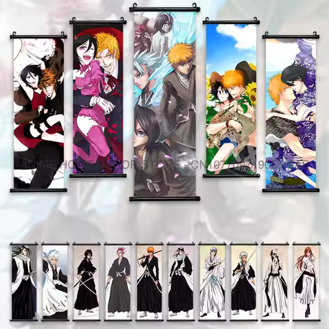 Bleach Anime Figures Posters Kurosaki Ichigo Wall Artwork Hanging Painting Inoue Orihime Cartoon Hom