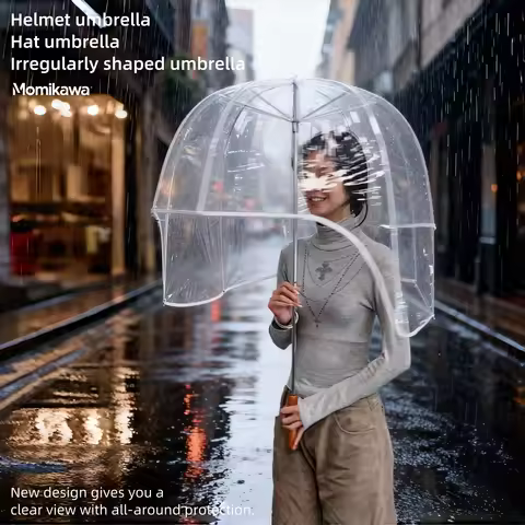 Long-Handled Helmet Umbrella Windproof Waterproof Transparent Fun Creative Virus Cap Design Gift for
