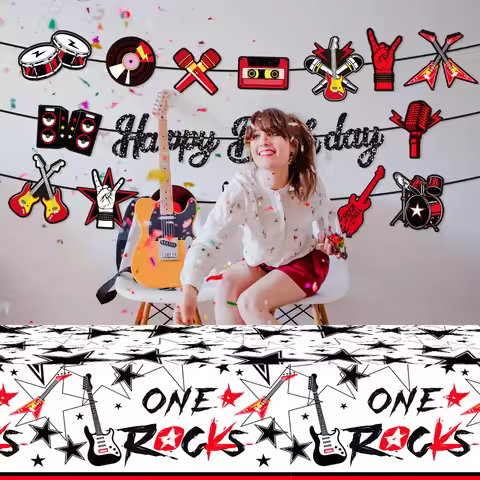 220x130cm Crazy Rock Disposable PE Table Cover Birthday Decoration Plastic Tablecloth Party Supplies