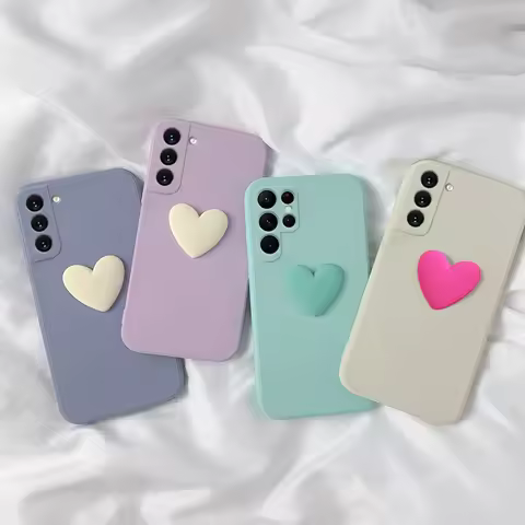S 21 22 3d Cute Love Heart Silicone Case For Samsung Galaxy S22 S21 Plus S23 Ultra S20 Fe Frame Back