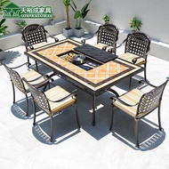 [FREE SHIPPING]Outdoor Grill Cast Aluminum Table and Chair Outdoor Courtyard Balcony Leisure Dining Table and Chair Outdoor Garden Table and Chair Combination