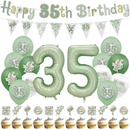 28Pcs Eucalyptus Leaves Birthday Party Balloon Set, Age 35 and Others,Number Balloon, Banner, Cake T