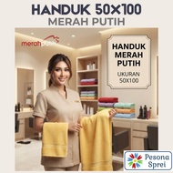 MERAH RED AND WHITE TOWEL 50x100 MP TOWEL/ 50x100 MUTIA TOWEL/ ADULT TOWEL/