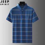 JEEP SPIRIT Men's POLO Shirt Men's Short Sleeve Striped T-Shirt Thin Breathable Polo Shirt Black T-Shirt