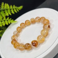 精品天然黃膠花水晶手串12.5mm冰透黃色幽靈水晶手錬富足吉祥財運
