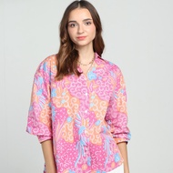 KEMEJA Batik Shirt Lavender Long Bishop Sleeve Button Down Shirt Batik HONG Long Sleeve Sekouwit - P