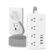 Extension Cord 5FT, Surge Protector Power Strip with 8 Widely Outlets 4 USB Ports, Flat Plug, Wall M
