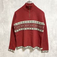 古著 90 年代 Eddie Bauer 半拉鍊針織毛衣，復古紅色，小號