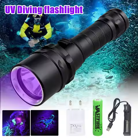 XPE UV 365nm-395nm Diver Light Underwater 100M LED Scuba Diving Flashlight 10W 365-395nm Lantern+186