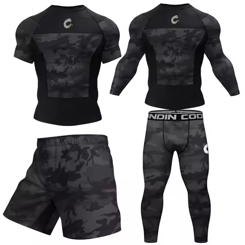 Black No Gi BJJ Jiu Jitsu T-shirt +MMA Shorts Sets Boxing Rashguard for Men Jiu Jitsu Compression Wo