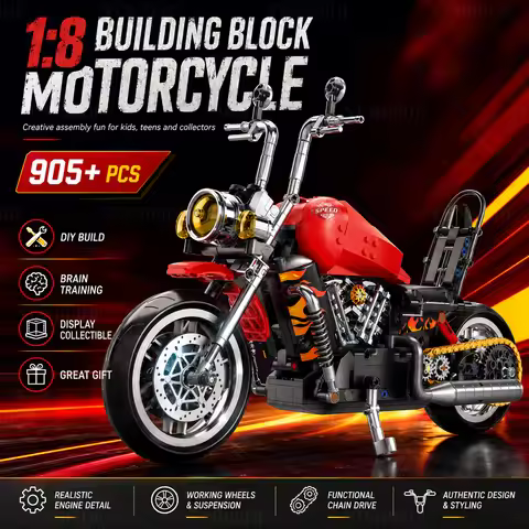 1:8 Block Retro Motorcycle Model Set - Tech Motorcycle Model Set - Creative DIY Tabletop Decoration 