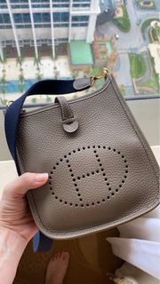 Hermes Mini Evelyne 大象灰金扣