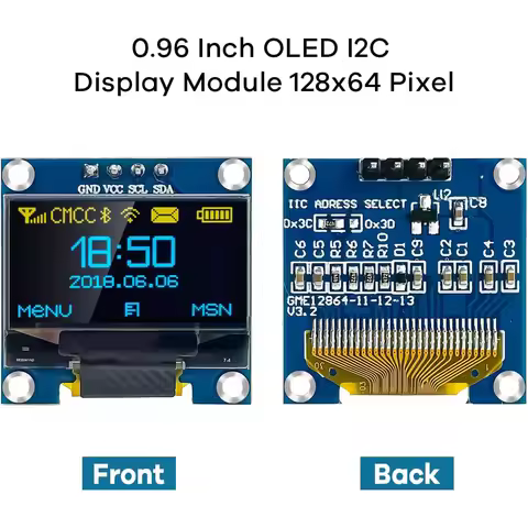 0.96 Inch OLED I2C IIC Display Module 12864 128x64 Pixel SSD1306 Mini Self-Luminous OLED Screen Boar