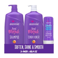 Aussie Total Miracle Hair Care Bundle: Shampoo, Conditioner, and 3 Minute Deep Treatment with Aprico