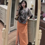 Gentle elegant set. round neck loose t-shirt set with long slit skirt 758(Z4) NC M.i.n